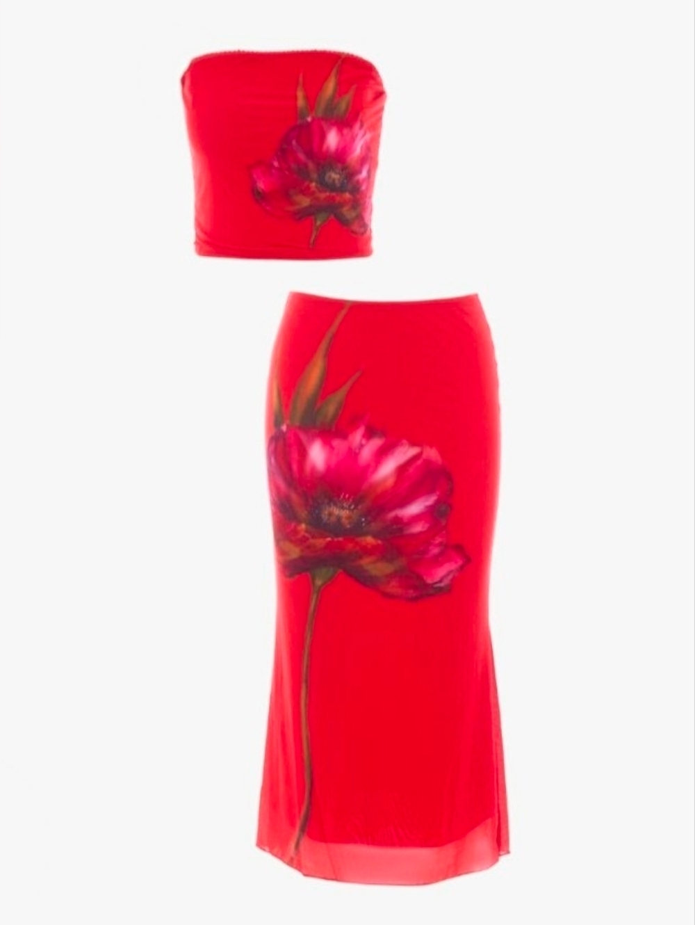 NWT Women's (Medium) 2-Piece Strapless Sheer Lined Floral Tube Top & Maxi Skirt